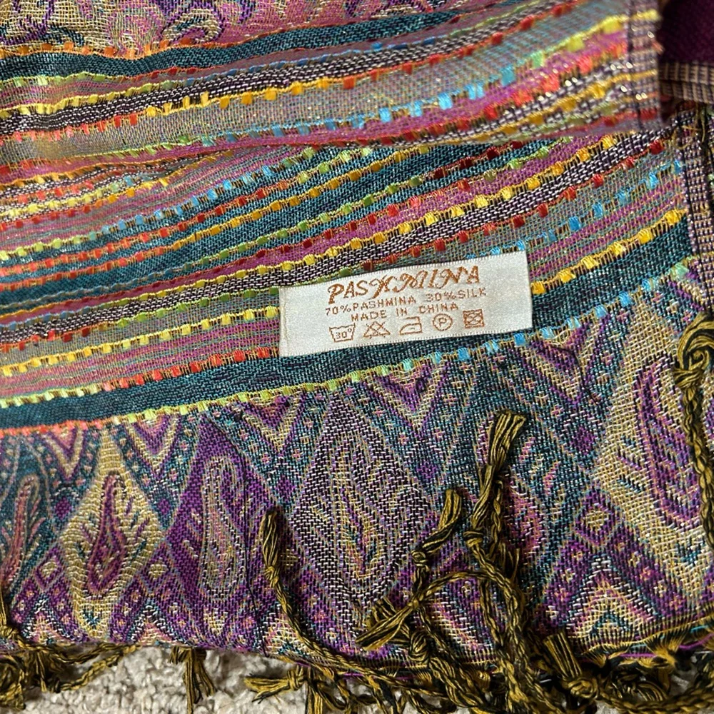 Pashmina Bohemian Purple Paisley Fringe Scarf Silk Cashmere Women's Travel Multi